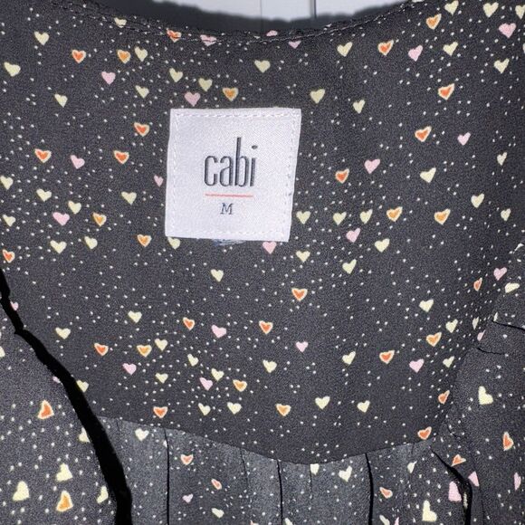 Cabi Black Heart Blouse Size Medium Ruffle V-Neckline Long Sleeves #4154 - Picture 3 of 7